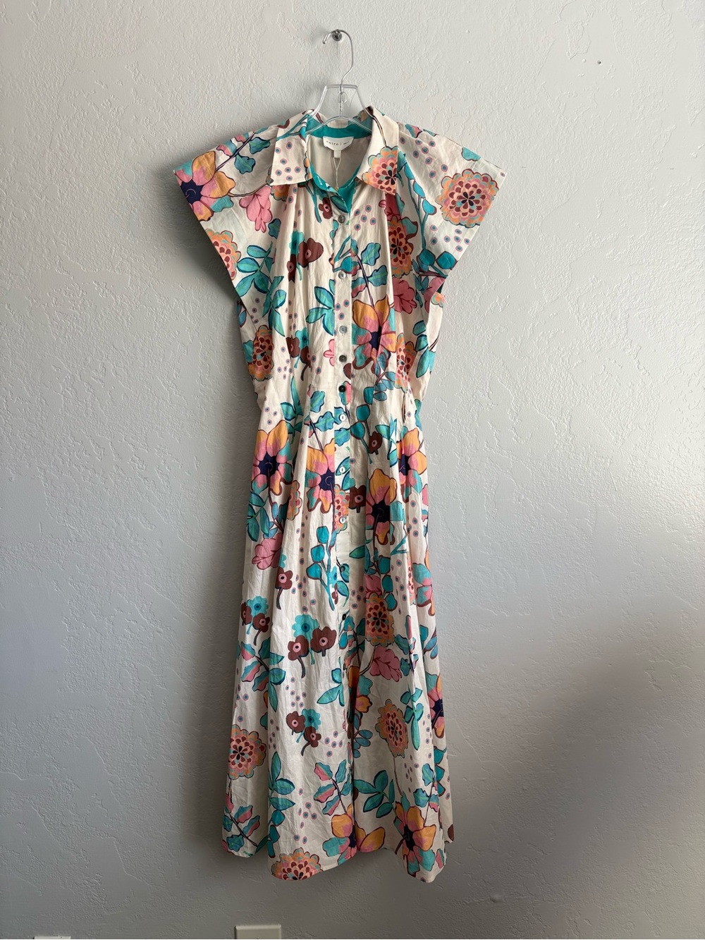 ❤️NEW entro Cream Midi Dress with Teal, Pink & Yellow Floral Print
